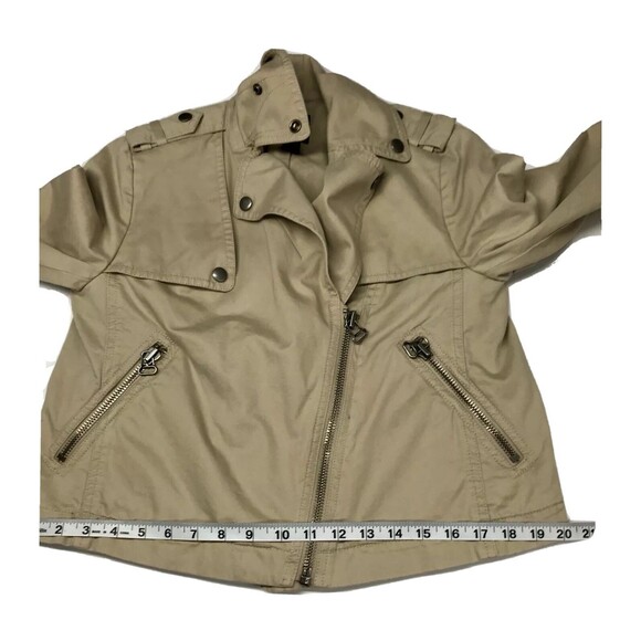 GAP Women’s Full Zip Biker Jacket Size XS Solid Khaki Beige Long Sleeves EUC - Picture 11 of 12